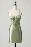 Sage Green Bodycon Corset Sequins Homecoming Dress with Lace Up Back
