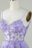 Cute A Line Spaghetti Straps Dark Blue Sparkly Corset Homecoming Dress