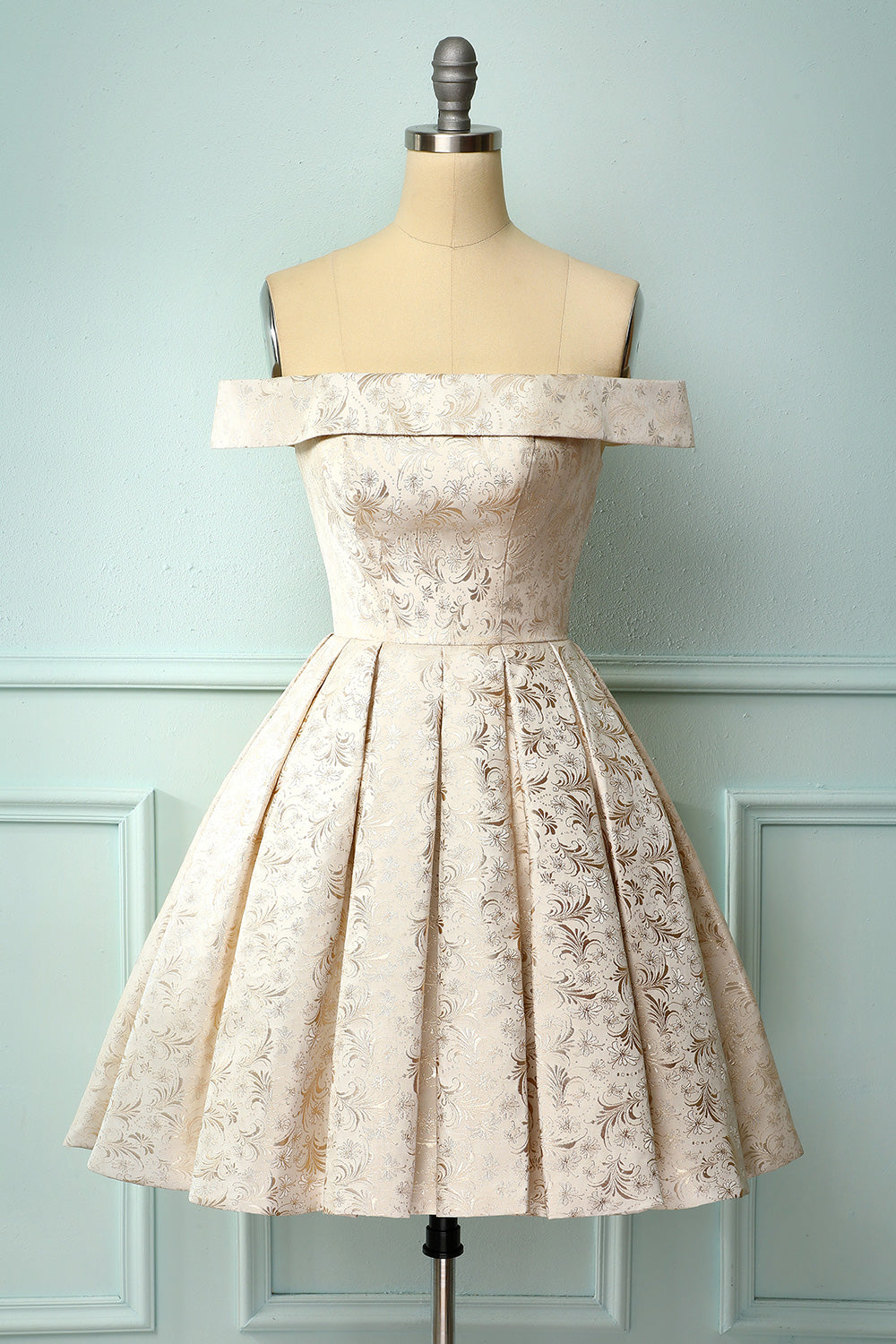 Champagne Off Shoulder Homecoming Dress