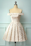 Champagne Off Shoulder Homecoming Dress